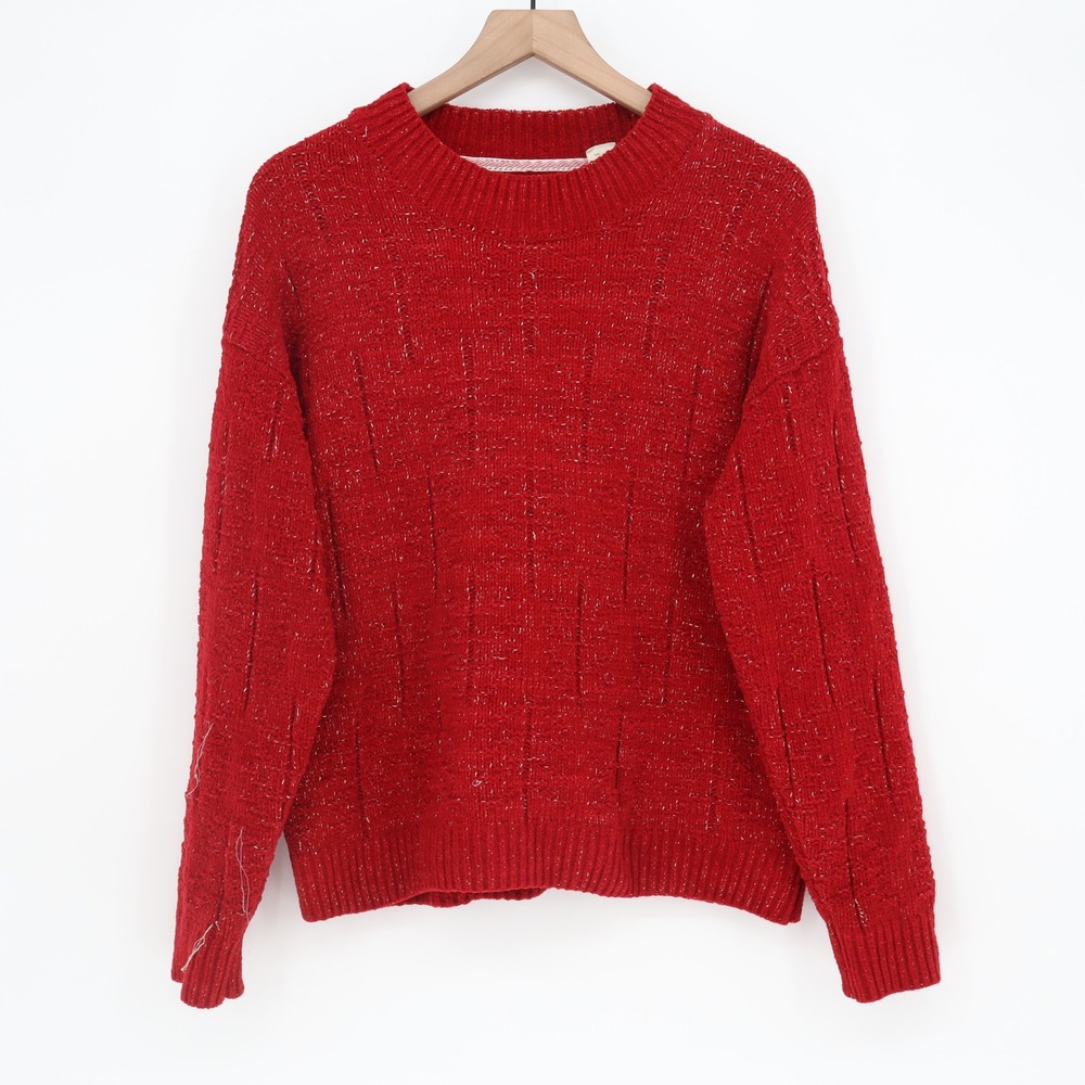 Weatherproof Vintage Sweater Womens XL Red Metallic Sparkle Textured Good